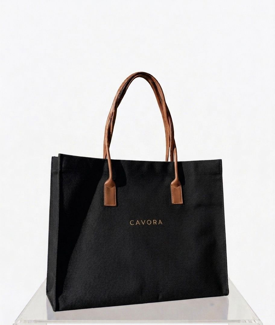 Karigari Cotton Tote Bag | Stylish Canvas Tote with Vegan Leather Handles - Cavora Karigari Cotton Tote Bag | Stylish Canvas Tote with Vegan Leather Handles