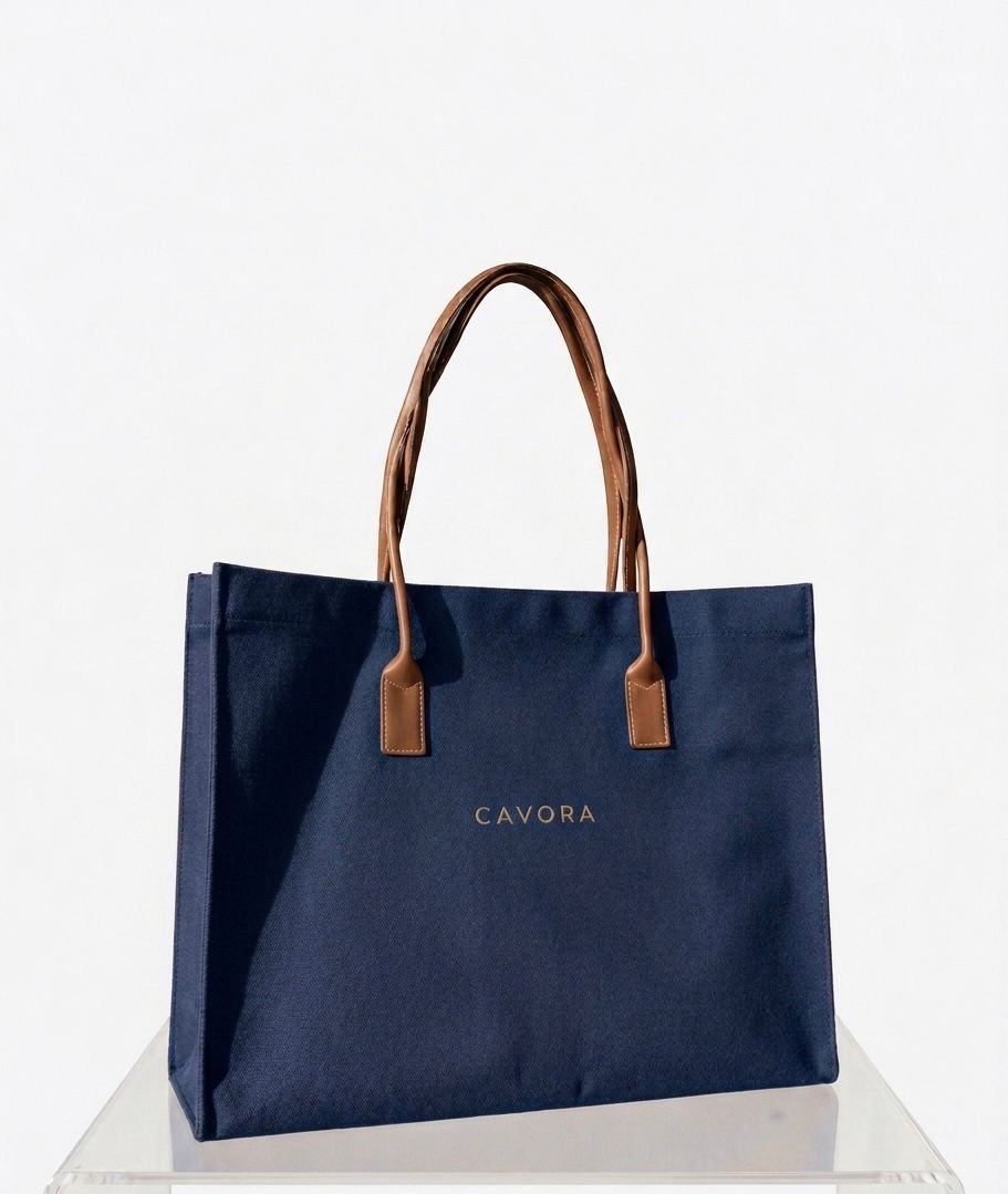 Karigari Cotton Tote Bag | Stylish Canvas Tote with Vegan Leather Handles - Cavora Karigari Cotton Tote Bag | Stylish Canvas Tote with Vegan Leather Handles