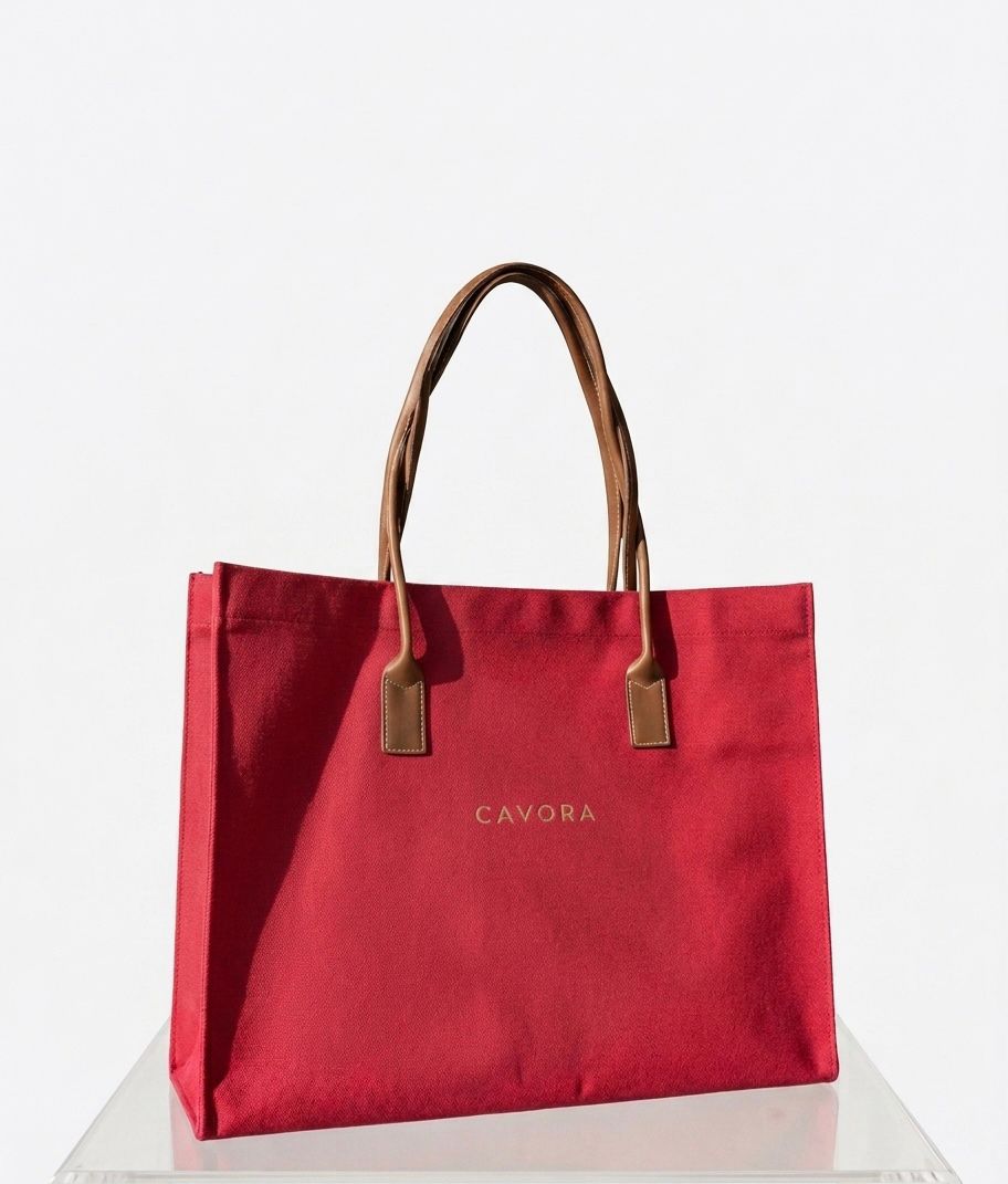 Karigari Cotton Tote Bag | Stylish Canvas Tote with Vegan Leather Handles - Cavora Karigari Cotton Tote Bag | Stylish Canvas Tote with Vegan Leather Handles