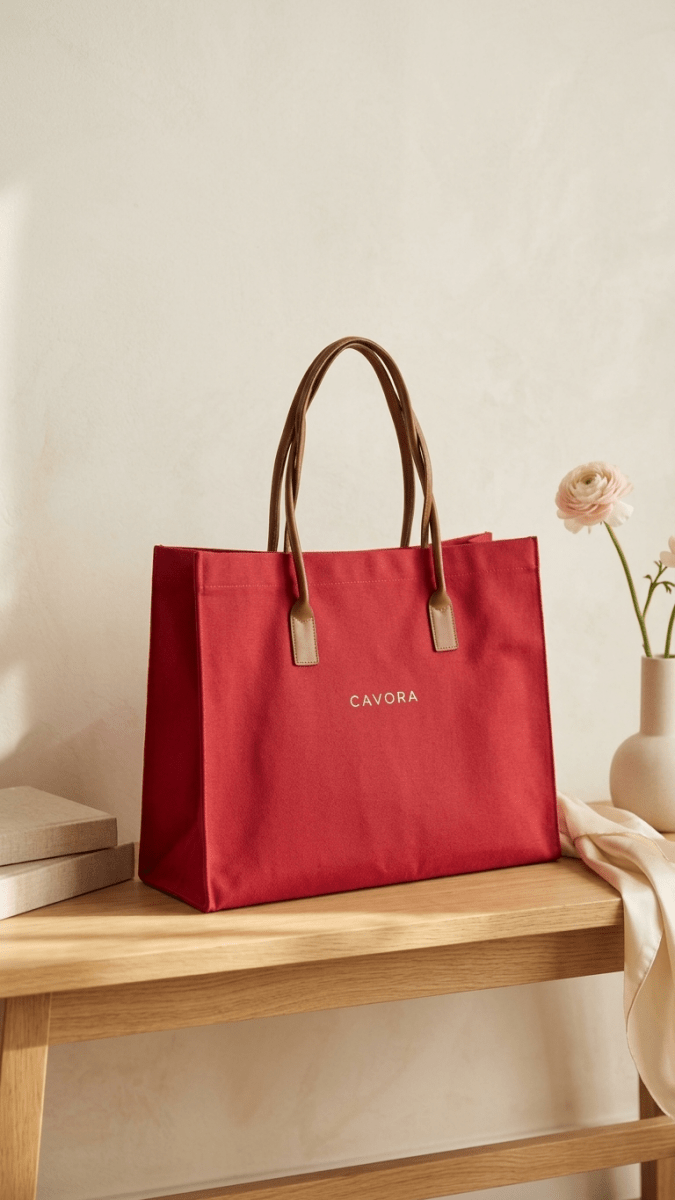 Karigari Cotton Tote Bag | Stylish Canvas Tote with Vegan Leather Handles - Cavora Karigari Cotton Tote Bag | Stylish Canvas Tote with Vegan Leather Handles