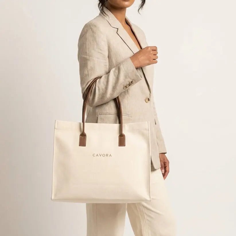 Karigari Cotton Tote Bag | Stylish Canvas Tote with Vegan Leather Handles - Cavora