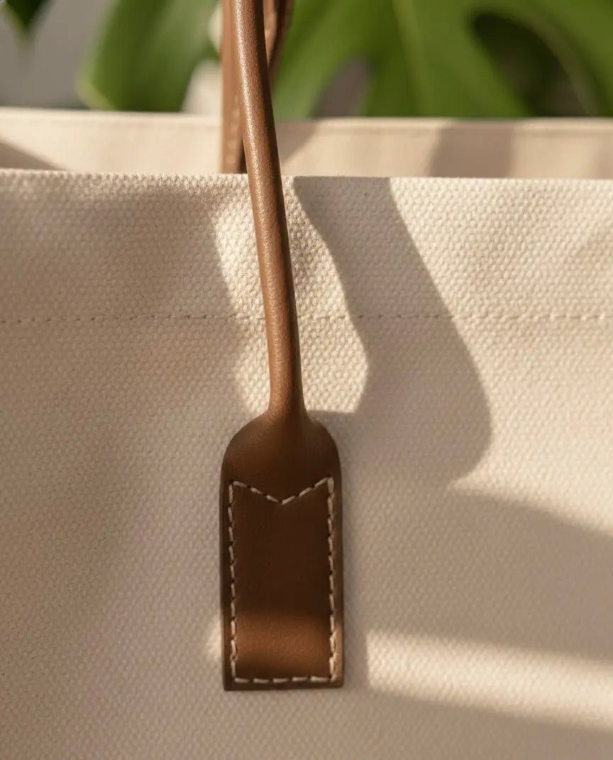Karigari Cotton Tote Bag | Stylish Canvas Tote with Vegan Leather Handles - Cavora