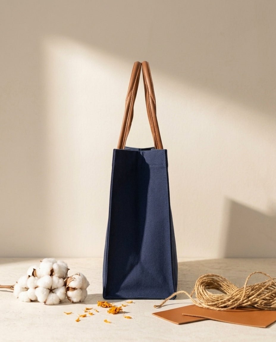 Karigari Cotton Tote Bag | Stylish Canvas Tote with Vegan Leather Handles - Cavora Karigari Cotton Tote Bag | Stylish Canvas Tote with Vegan Leather Handles