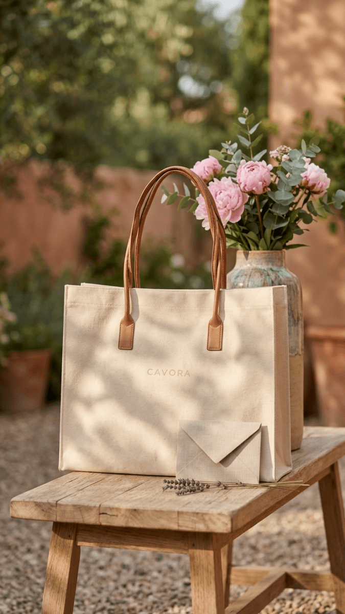Karigari Cotton Tote Bag | Stylish Canvas Tote with Vegan Leather Handles - Cavora Karigari Cotton Tote Bag | Stylish Canvas Tote with Vegan Leather Handles