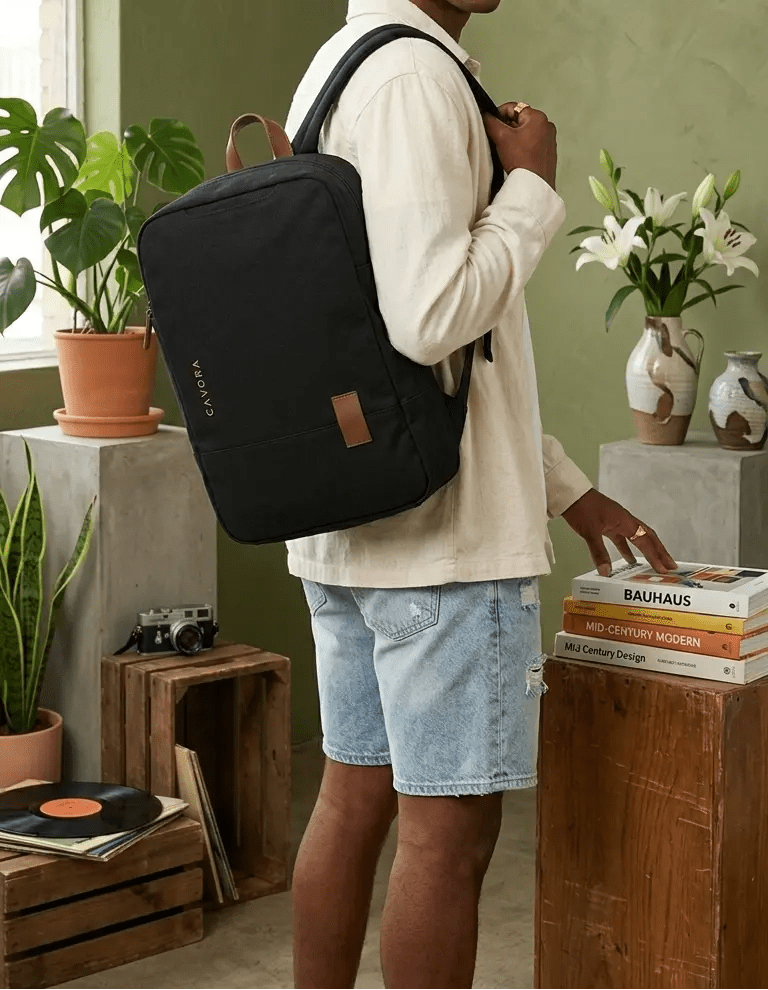 Premium Travel Backpack | Cavora Élan Stylish Black Canvas Backpack - Cavora
